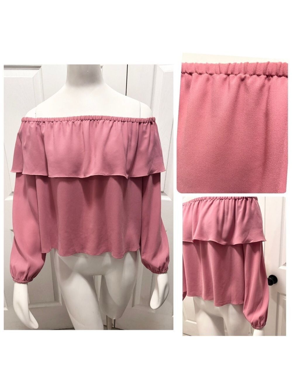 Aritzia Wilfred Morel Off Shoulder Blouse Long Sleeve Pink Flowy Crepe Top Small